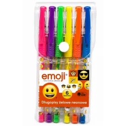 DŁUGOPISY ŻELOWE NEONOWE 6 KOLORÓW EMOJI