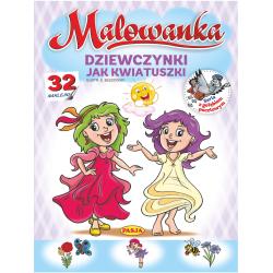 DZIEWCZYNKI JAK KWIATUSZKI. MALOWANKA Z NAKLEJKAMI