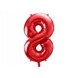DUŻY BALON FOLIOWY CYFRA 8 CZERWONY BŁYSZCZĄCY 86 CM