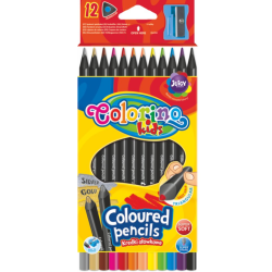 KREDKI OŁÓWKOWE Z CZARNEGO DREWNA 12 KOLORÓW + TEMPERÓWKA COLORINO KIDS - Patio
