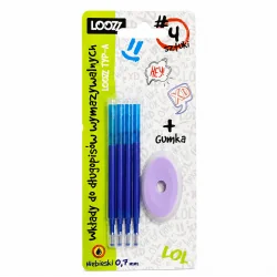 WKŁADY DO DŁUGOPISÓW WYMAZYWALNYCH NIEBIESKIE 4 SZTUKI + GUMKA LOOZZ