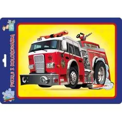 WÓZ STRAŻACKI. PUZZLE W RAMCE Z KOLOROWANKĄ