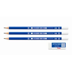 OŁÓWEK DREWNIANY 3 SZT. + GUMKA PENTEL