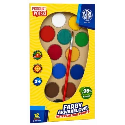 FARBY AKWARELOWE 12 KOLORÓW + PĘDZELEK ASTRA
