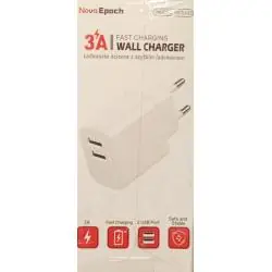 ŁADOWARKA ŚCIENNA 2 PORTY USB 5V 3A 15W NOVA EPOCH