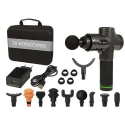 PISTOLET DO MASAŻU BLOW WAVE MASAŻER LCD 30 PRĘDKOŚCI 10 KOŃCÓWEK WALIZKA
