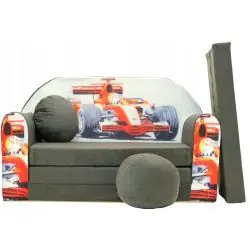 SOFA PIANKOWA DZIECIĘCA FORMULA 1 ROZKŁADANA 160 CM Z PUFĄ I PODUSZKĄ WELOX MAXX