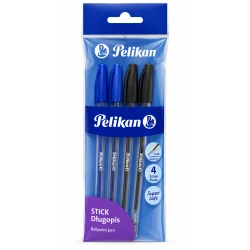DŁUGOPISY STICK SUPER SOFT NIEBIESKIE I CZARNE 4 SZTUKI PELIKAN