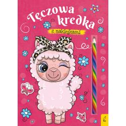 LAMA. TĘCZOWA KREDKA. KOLOROWANKA Z NAKLEJKAMI