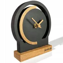 ZEGAR STOJĄCY CZARNY DREWNIANY DĄB CICHY BEZ TYKANIA 16 CM FLEXISTYLE