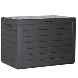 SKRZYNIA OGRODOWA KUFER NA TARAS PROSPERPLAST WOODEBOX 140L ANTRACYT