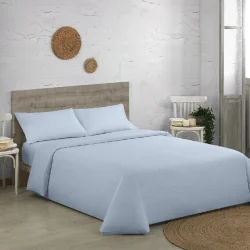 KOMPLET POŚCIELI QUTUN BAWEŁNA ORGANICZNA 4 ELEMENTY JASNONIEBIESKA 260X280 CM