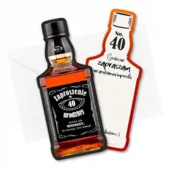 ZAPROSZENIE URODZINOWE 40 LAT BUTELKA WHISKY CZARNE