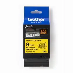 TAŚMA BROTHER TZE-S621 9MM X 8M ŻÓŁTA CZARNY DRUK MOCNY KLEJ P-TOUCH