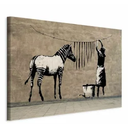 OBRAZ NA ŚCIANĘ NA PŁÓTNIE BANKSY PRANIE ZEBRY NA BETONIE 120X80 CM