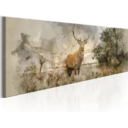OBRAZ NA ŚCIANĘ NA PŁÓTNIE JELEŃ NA POLU AKWARELA 150X50 CM