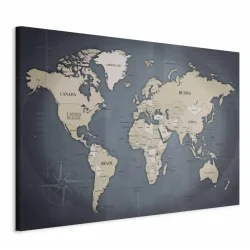 OBRAZ NA ŚCIANĘ NA PŁÓTNIE MAPA ŚWIATA ODCIENIE SZAROŚCI 120X80 CM