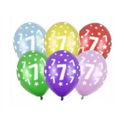BALONY 7 URODZINY METALLIC MIX 30 CM ZESTAW 6 SZT PARTYDECO