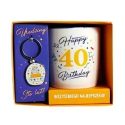 ZESTAW PREZENTOWY NA 40 URODZINY KUBEK 330 ML + BRELOCZEK HAPPY BIRTHDAY